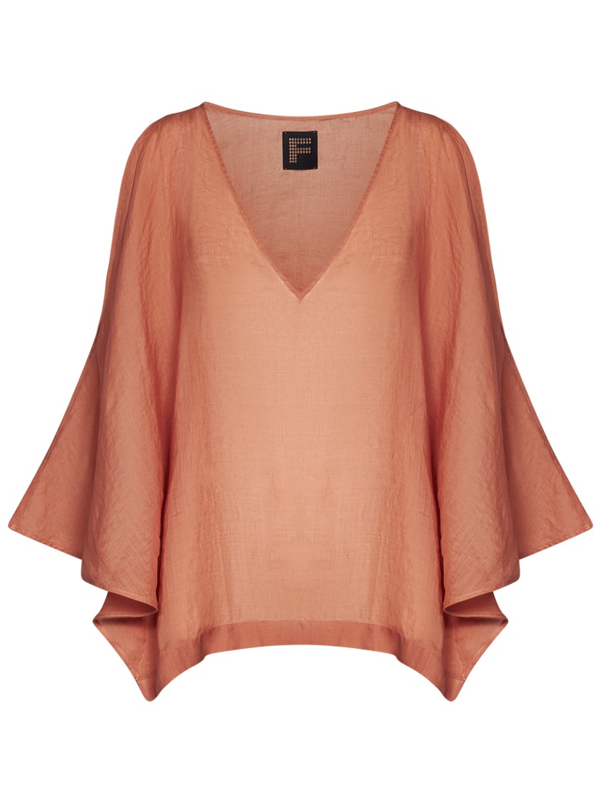 Fisico Cinnamon Ramie Kaftan-style Top With Shoulder Cut-outs