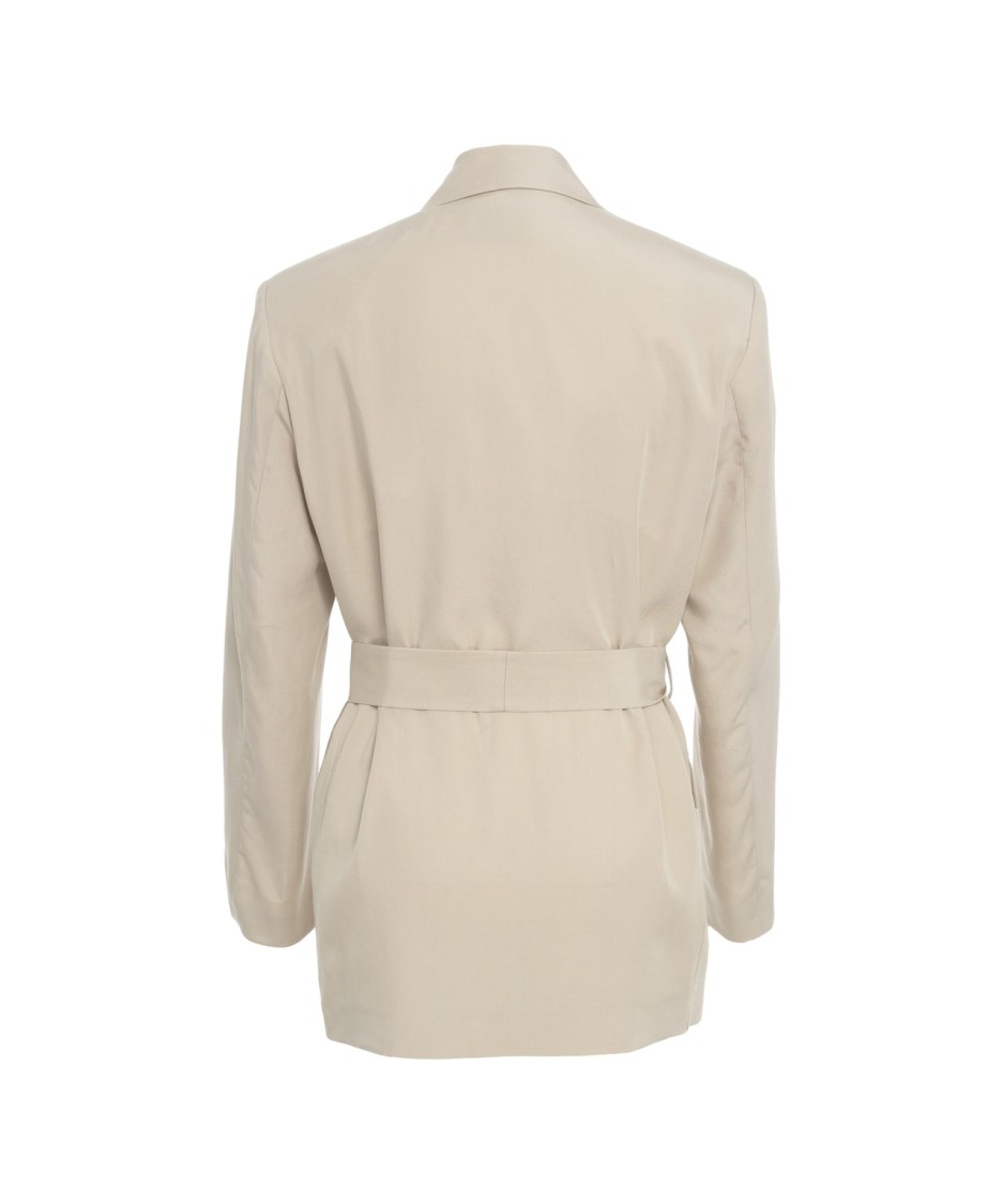 Kaos Double-breasted Blazer With Tailored Waist Belt In Neutrals