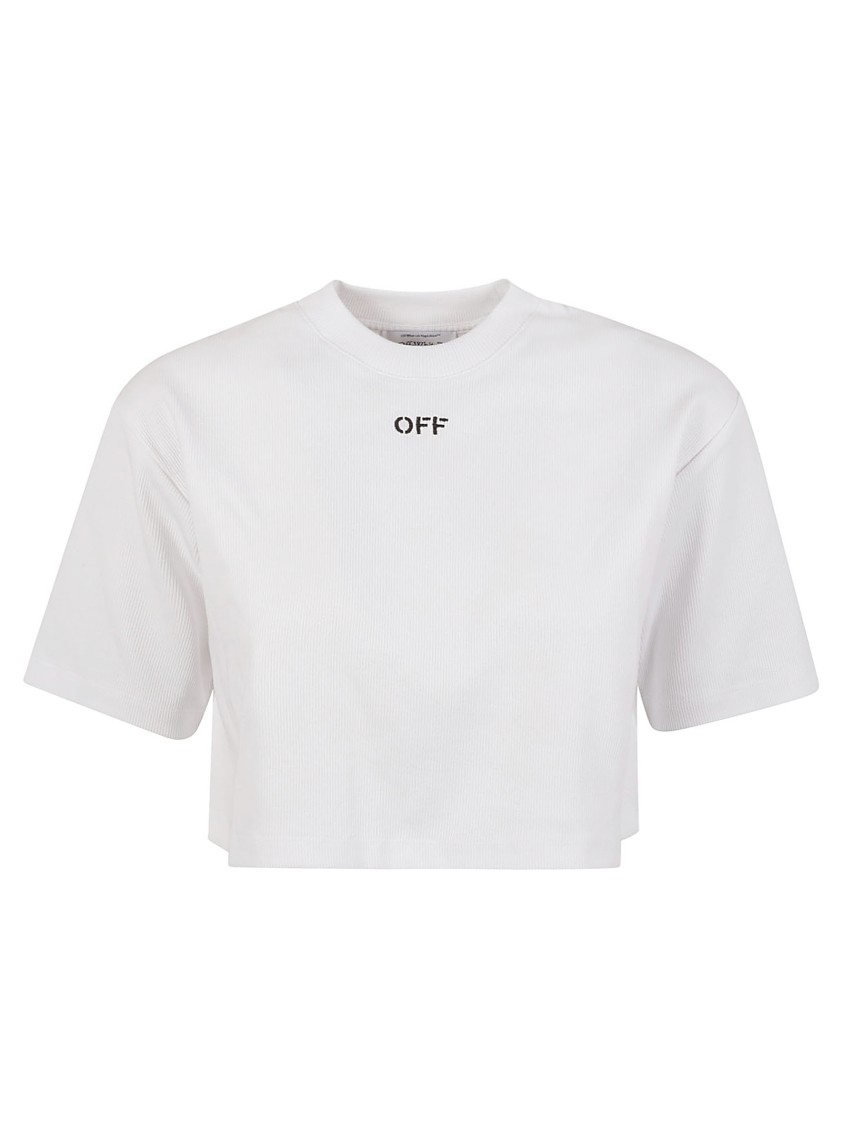 Off-White Ribbed White Cropped T-Shirt in White | THE LIST