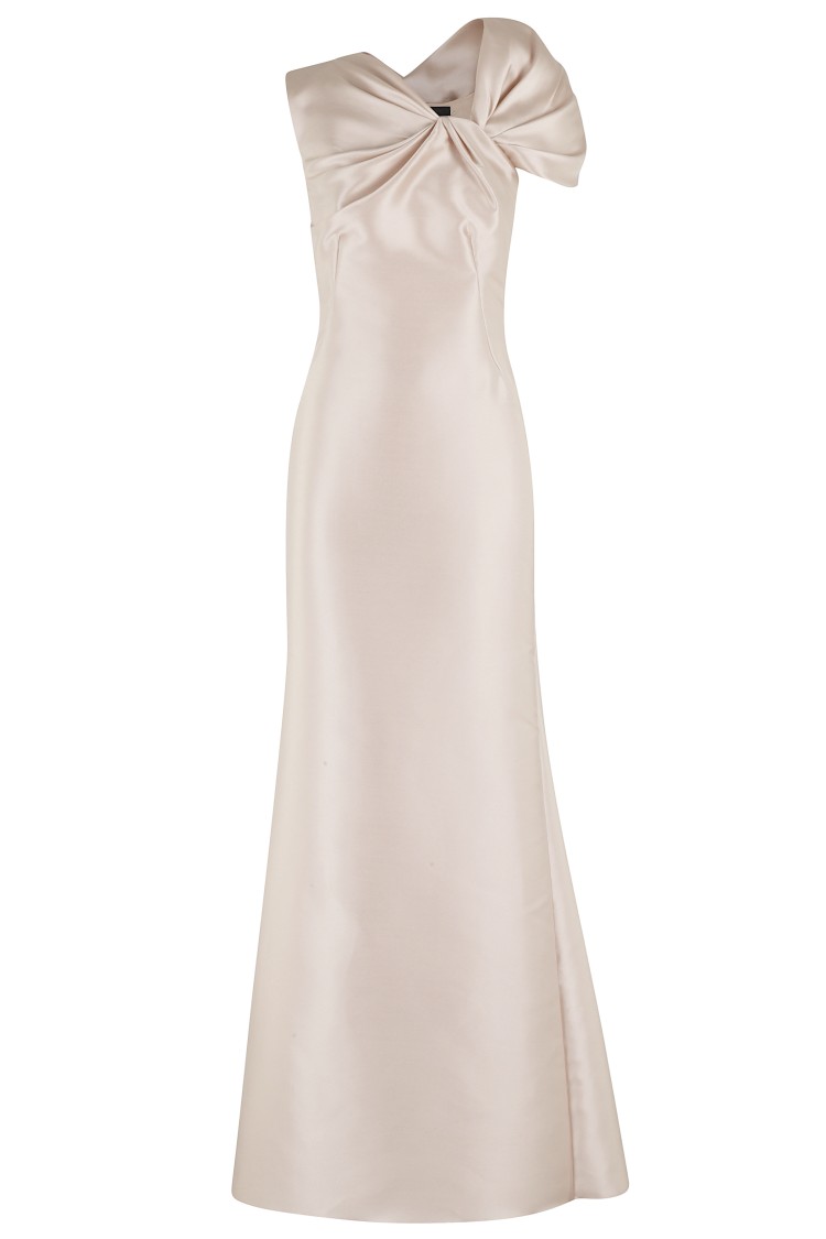 Alberta Ferretti Twisted Shoulder Mikado Mermaid Gown In Neutrals