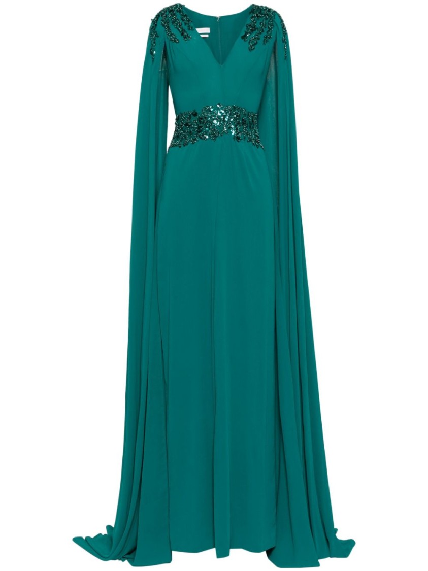 Saiid Kobeisy Crepe Dress With Cape In Blue