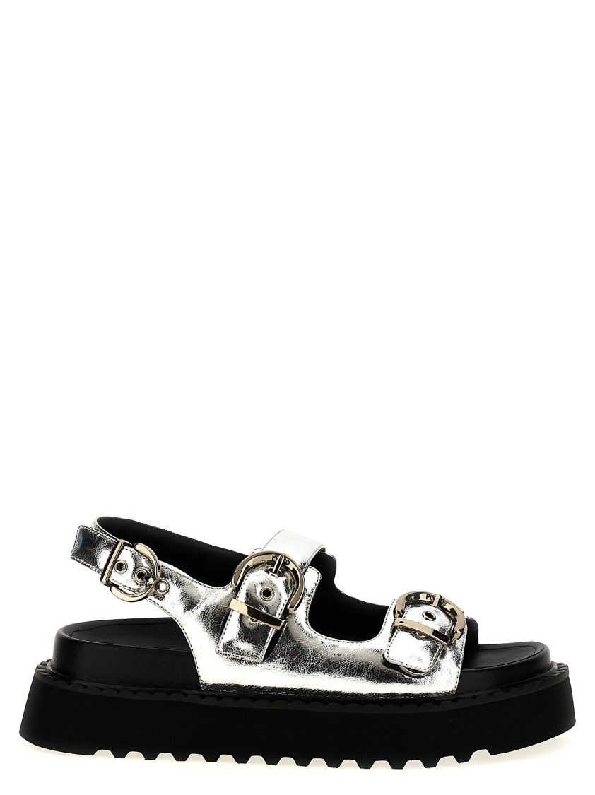 Pinko Open Toe Platform Sandals With Metallic Finish In Metallic