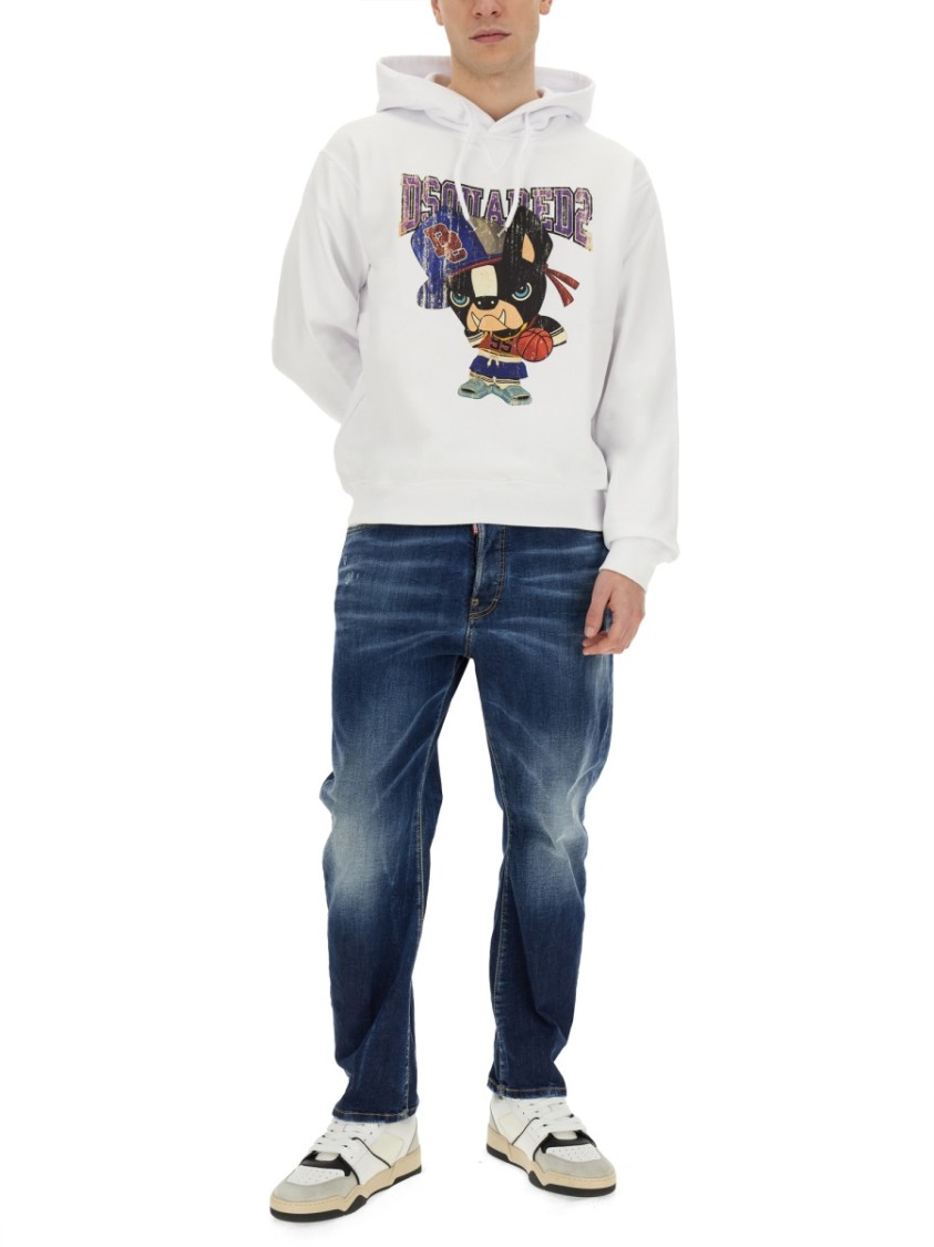 Dsquared2 Men Cotton Sweatshirt With Frontal Print In White