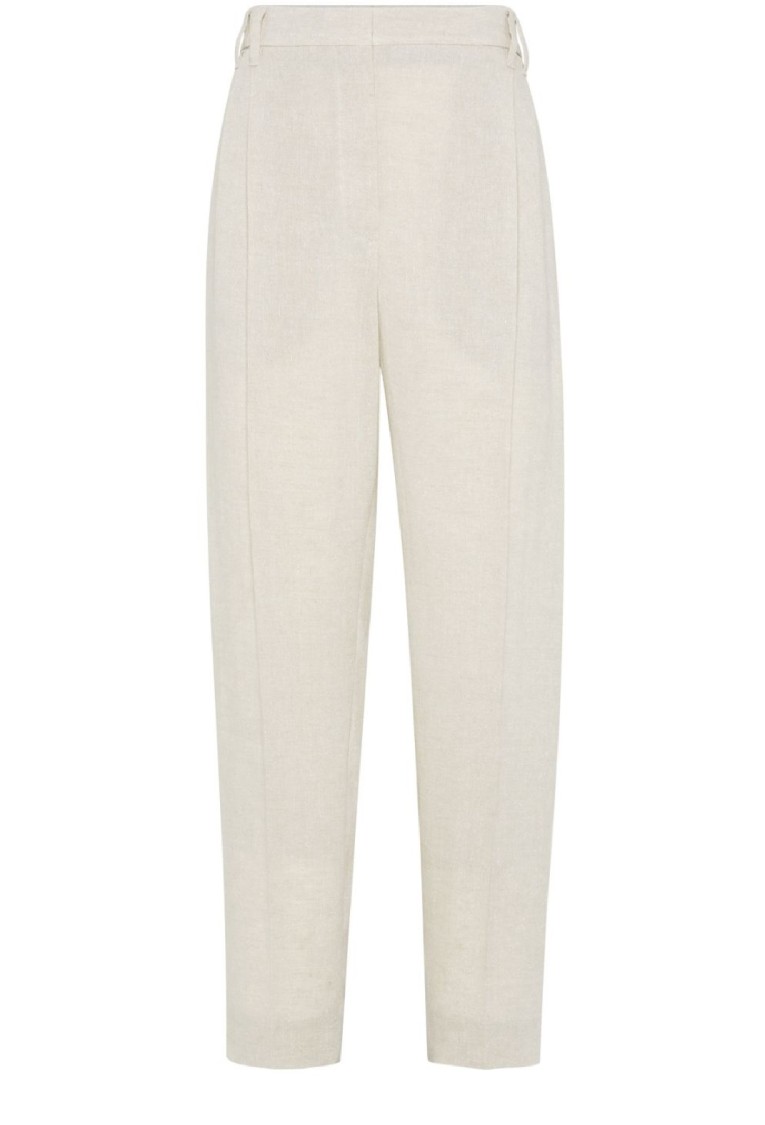 Shop Brunello Cucinelli Tapered High-waist Beige Pants In Neutrals