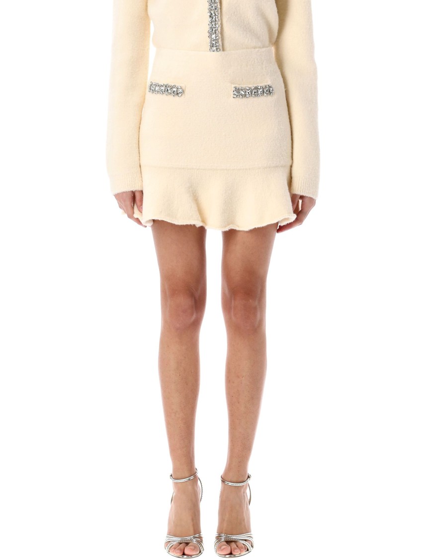 Self-portrait Crystal-embellished Mini Skirt In Neutrals