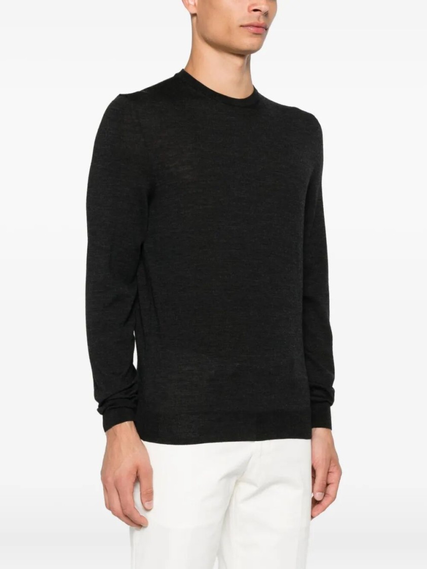 Drumohr Textured Knit Long Sleeve Crew-neck Sweater In Black
