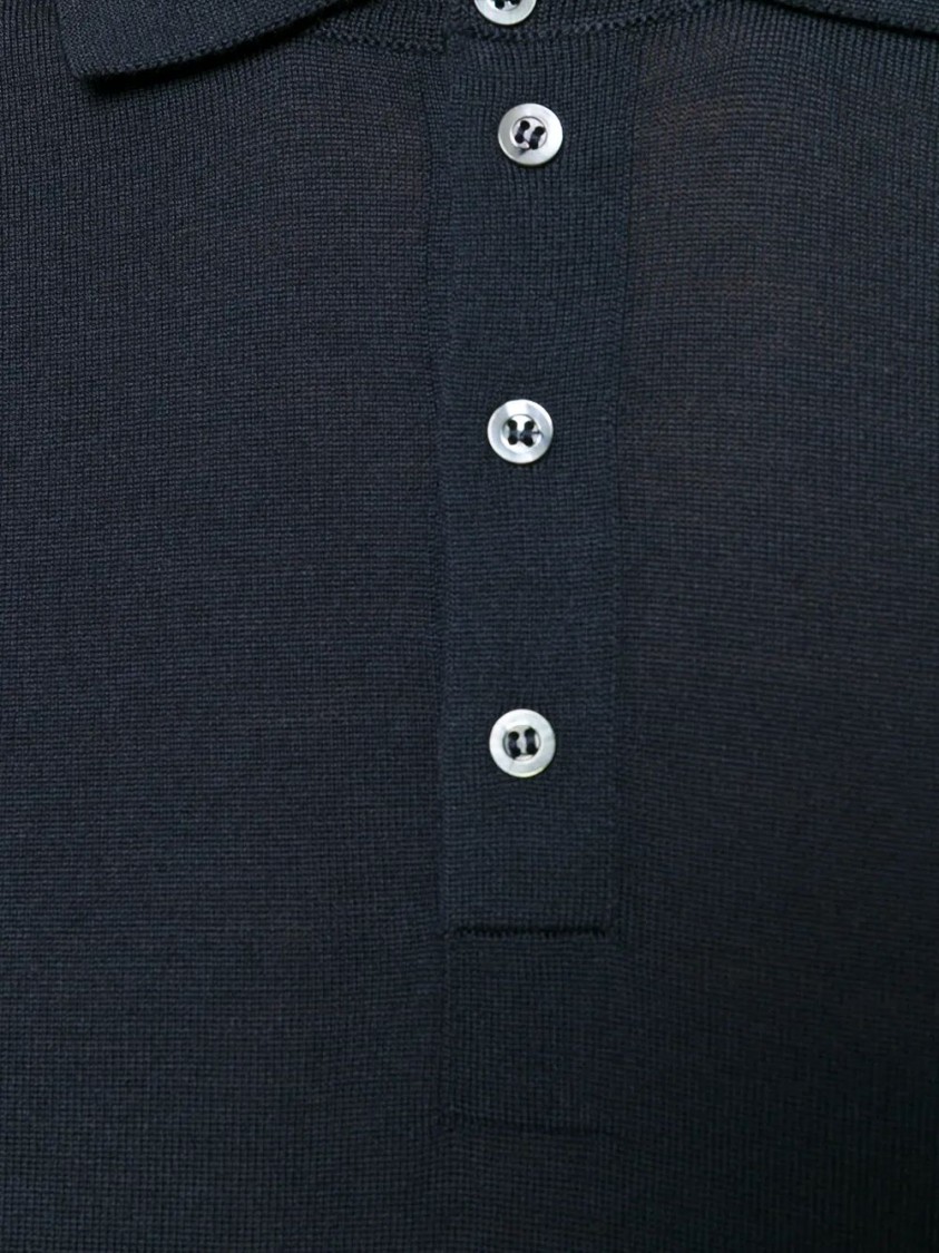 Drumohr Long Sleeve Navy Blue Jersey Polo Shirt In Black