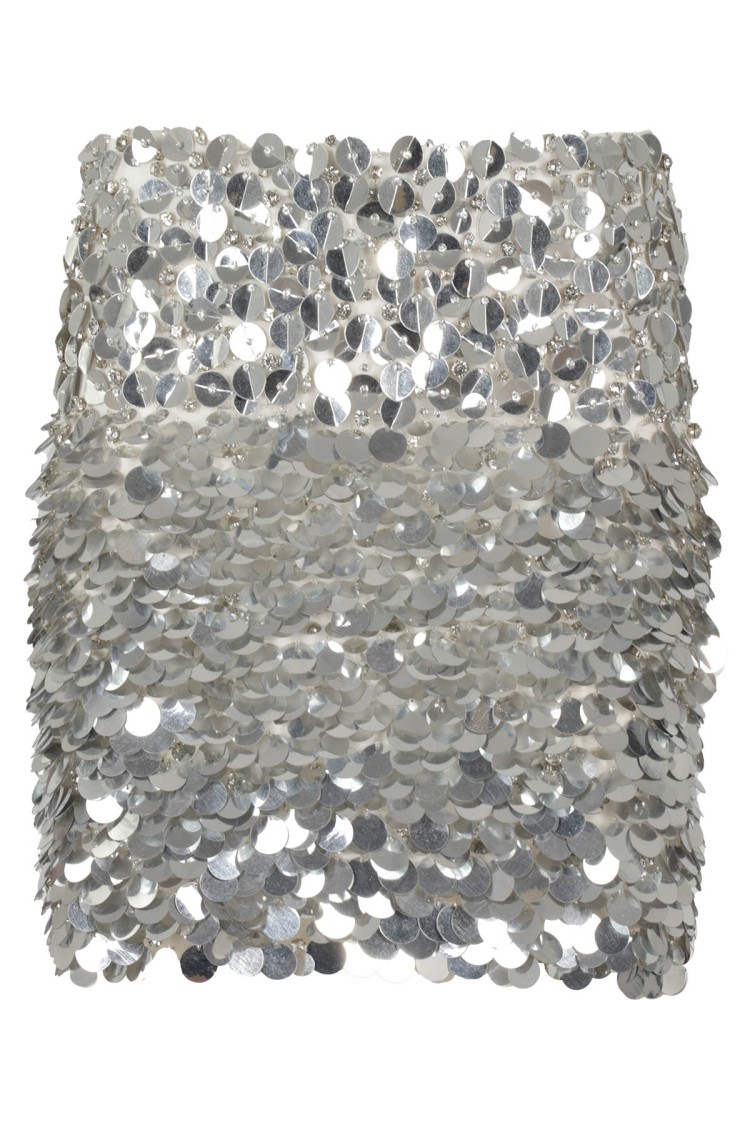 DES PHEMMES DES PHEMMES LAYERED SILVER SEQUIN SKIRT WITH SOFT WHITE LINING