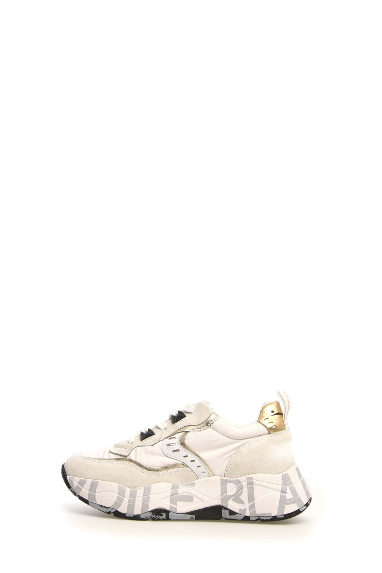 VOILE BLANCHE VOILE BLANCHE BEIGE SNEAKERS WITH PATENT DETAILING AND DOUBLE-HEIGHT SOLE