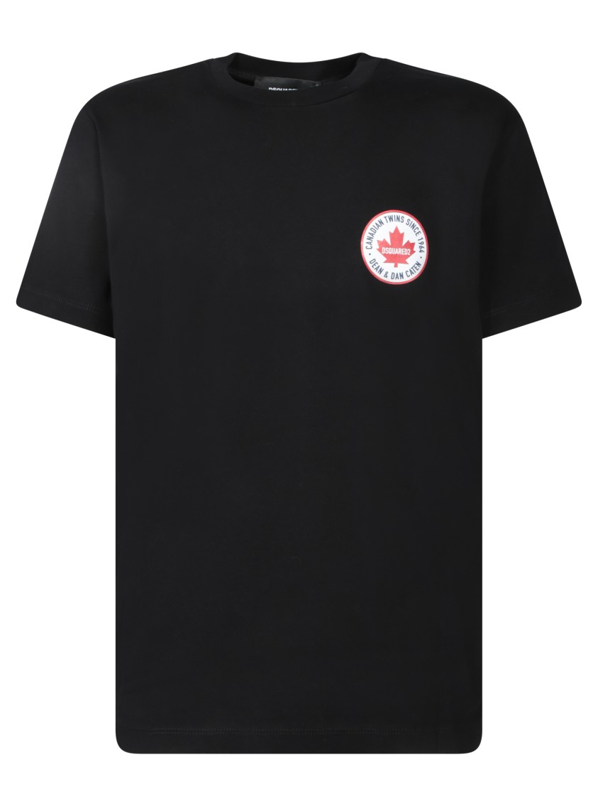 Shop Dsquared2 Black T-shirt With Two-tone Circular Logo