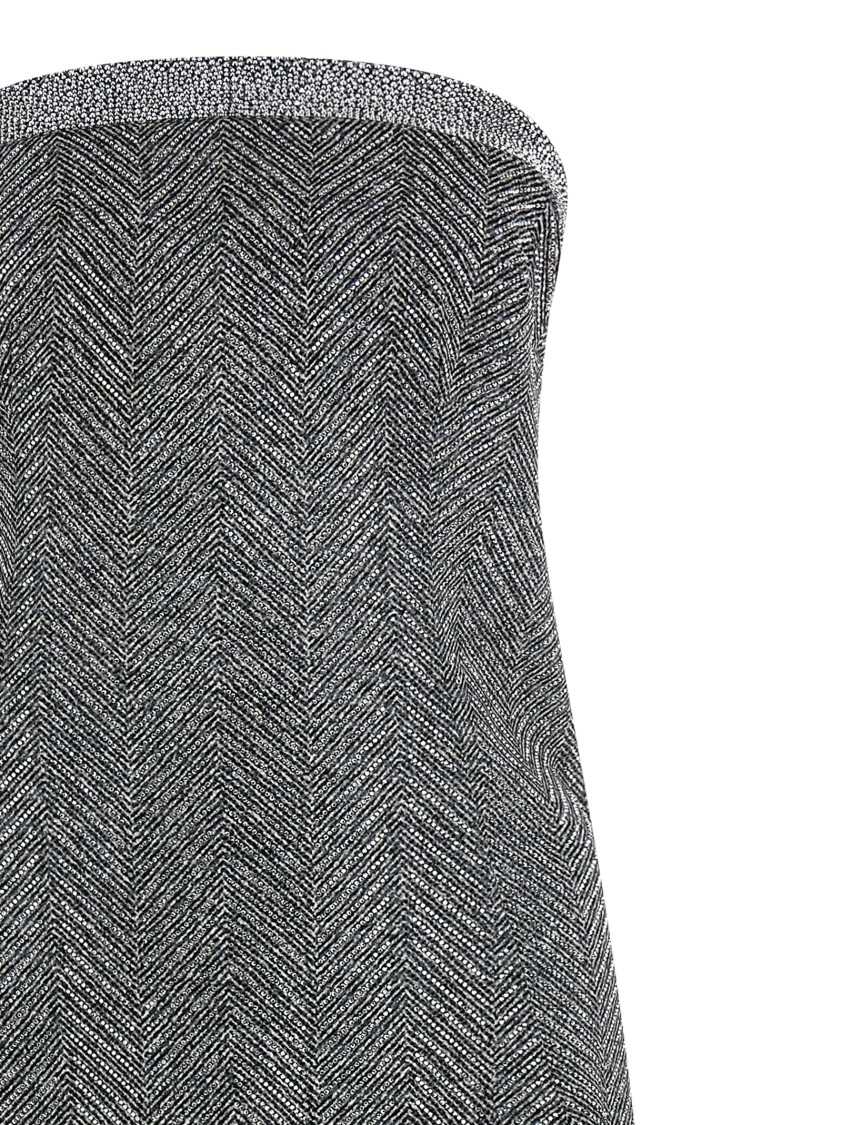 Ermanno Scervino Rhinestone-embellished Midi Dress With Herringbone Pattern In Gray