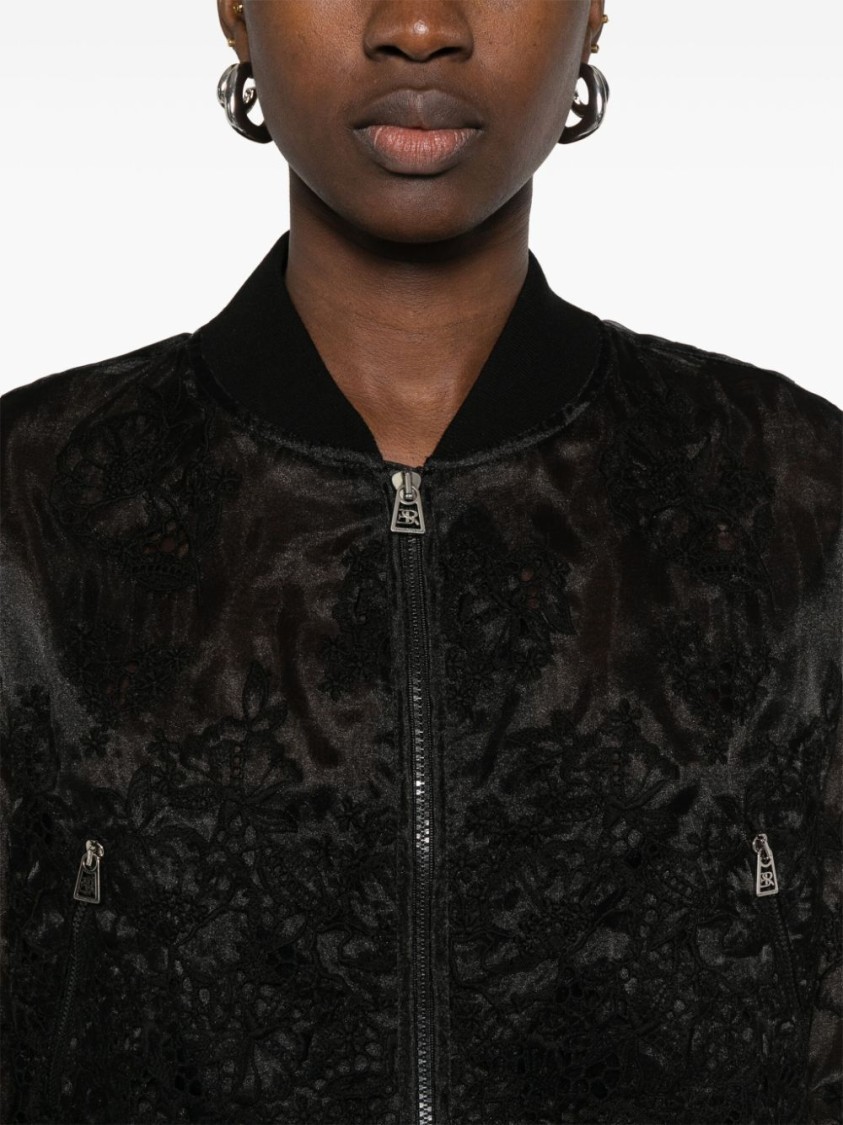Ermanno Scervino Cropped Black Bomber Jacket In Black