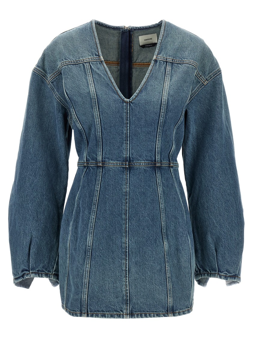Haikure V-neckline Long Sleeves Panel Detailing Dress In Blue
