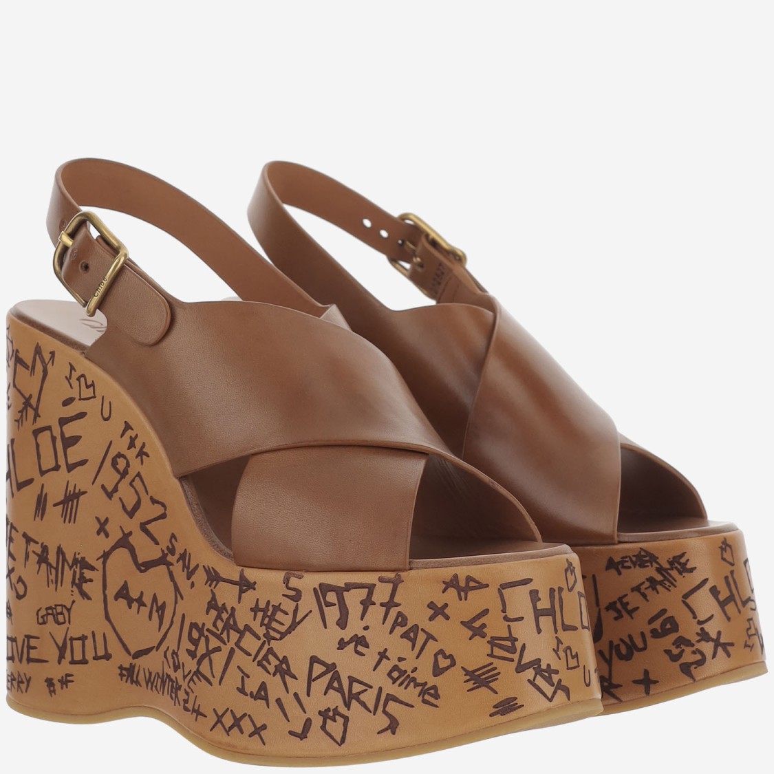 Shop Chloé Maxime Wedge Sandals In Brown