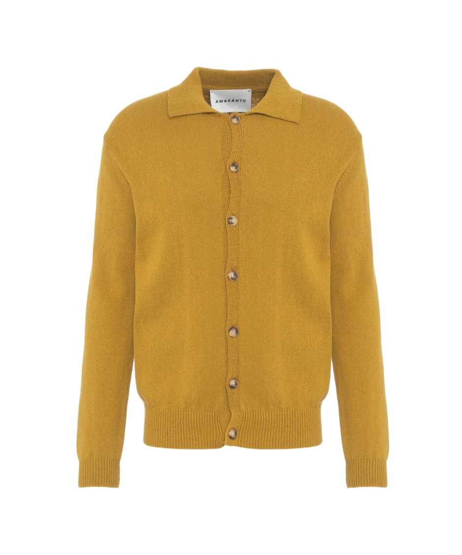 AMARANTO AMARANTO GOLDEN YELLOW CLASSIC COLLAR KNIT CARDIGAN 