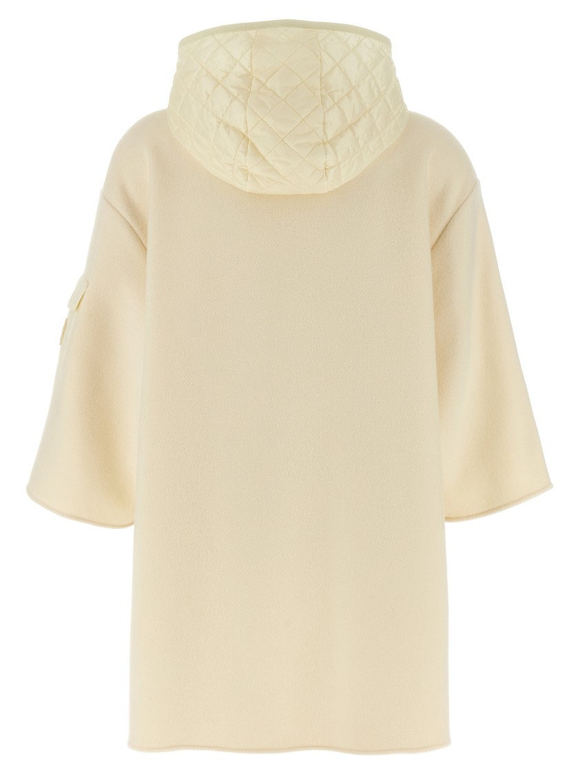 Moncler Two-material Cape With Padded Quilted Hood In Neutral