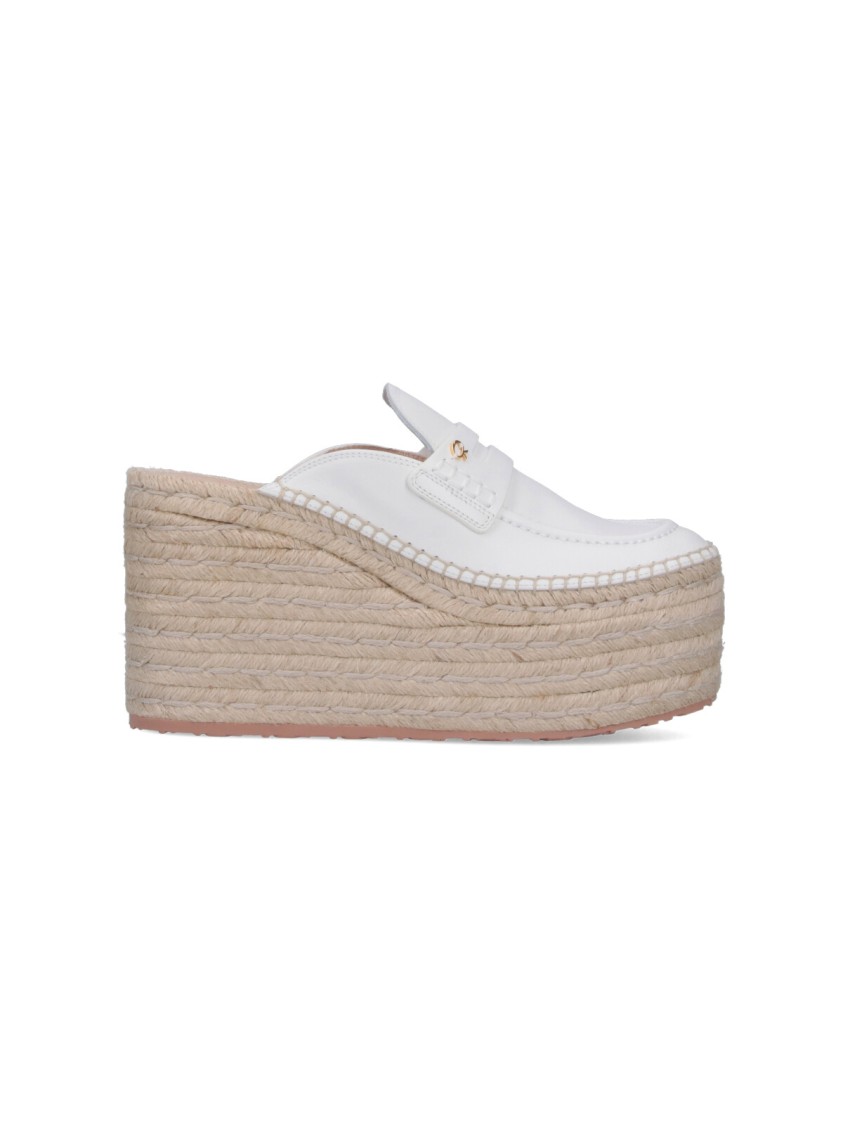 Gianvito Rossi Round Toe Platform Mules With Espadrille Sole