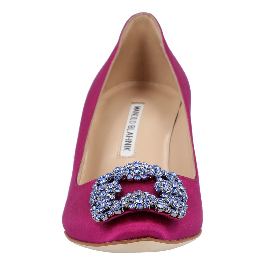 Manolo Blahnik Hangisi 90 Crystal Buckle Pumps In Satin In Purple