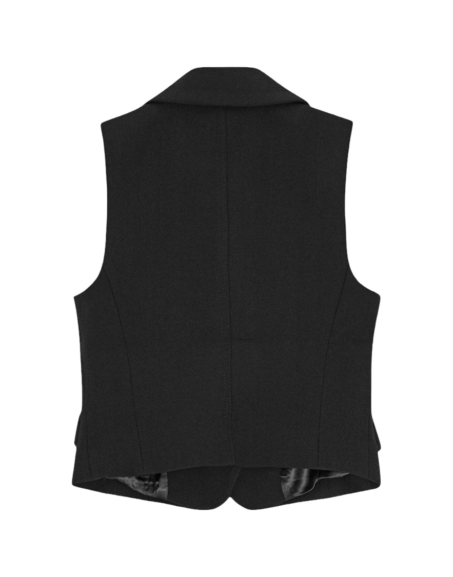 Ganni Tailored Black Gilet With Sharp Collar In Black