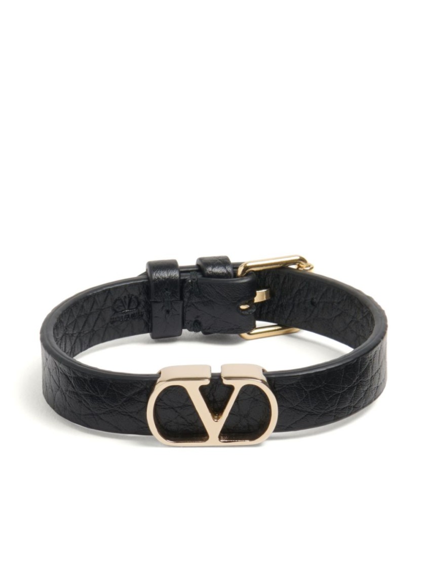 Valentino Garavani Vlogo Signature Grainy Calfskin Bracelet In Black