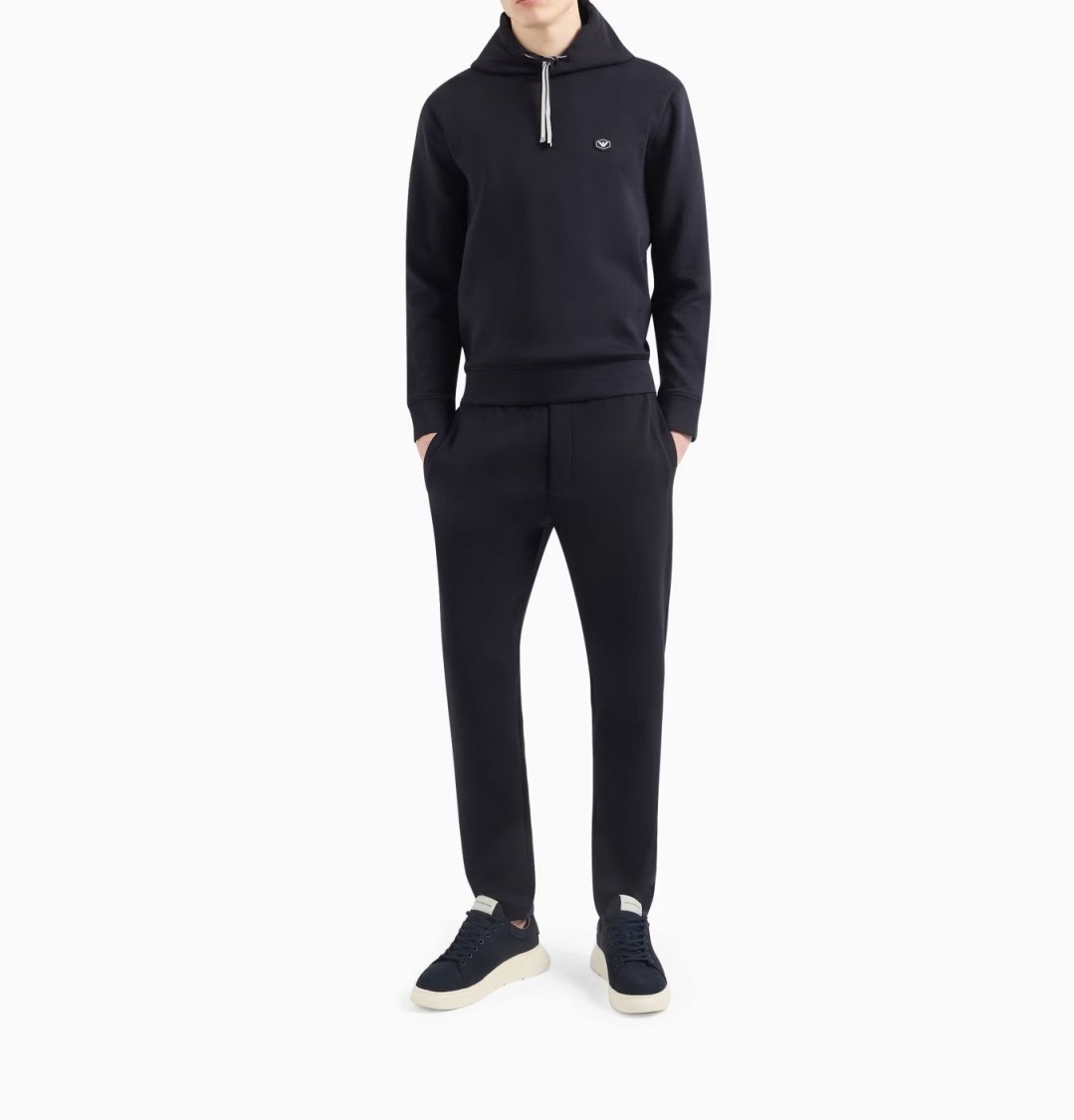 Emporio Armani Drawstring Hooded Sweatshirt With Logo Patch In Black