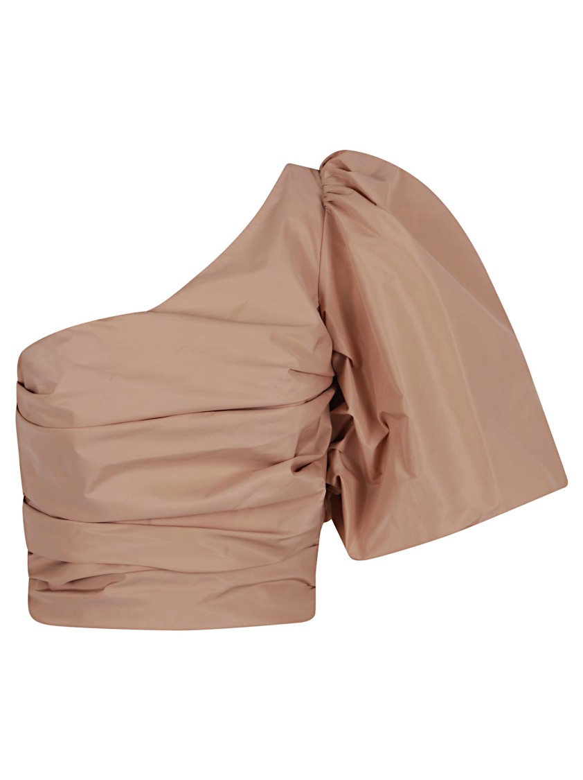 Pinko Asymmetrical One-shoulder Taffeta Top In Cameo Pink In Pink