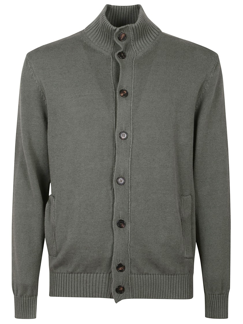 Zanone Ribbed Knit Cardigan With High Collar In Gray