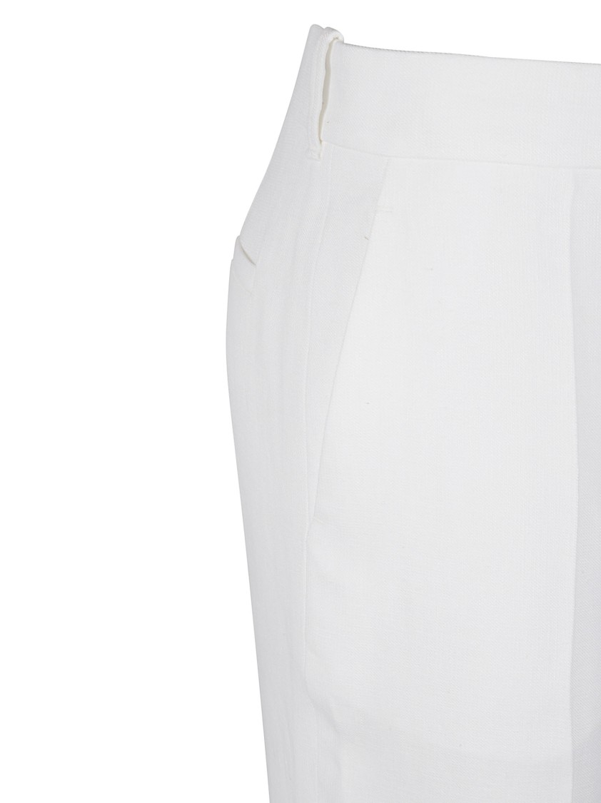 Chloé Flared White Trousers In Silk-linen Blend