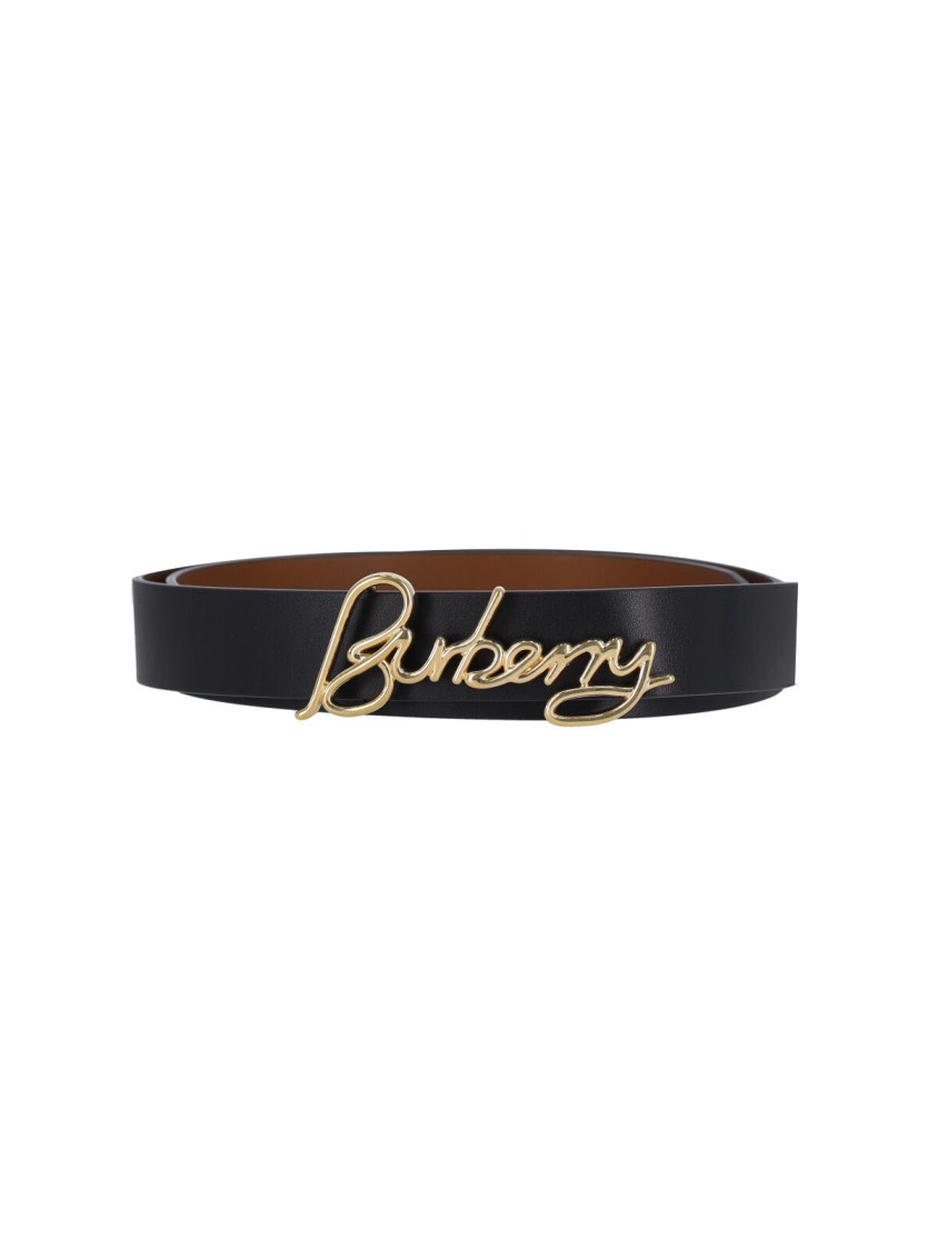 Burberry Reversible Leather Signature Belt In Black
