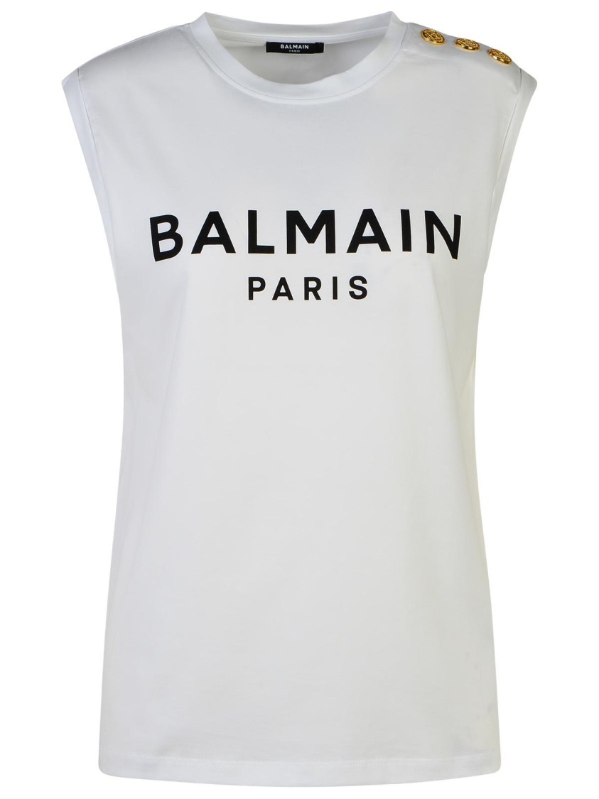 Shop Balmain White Cotton Tank Top