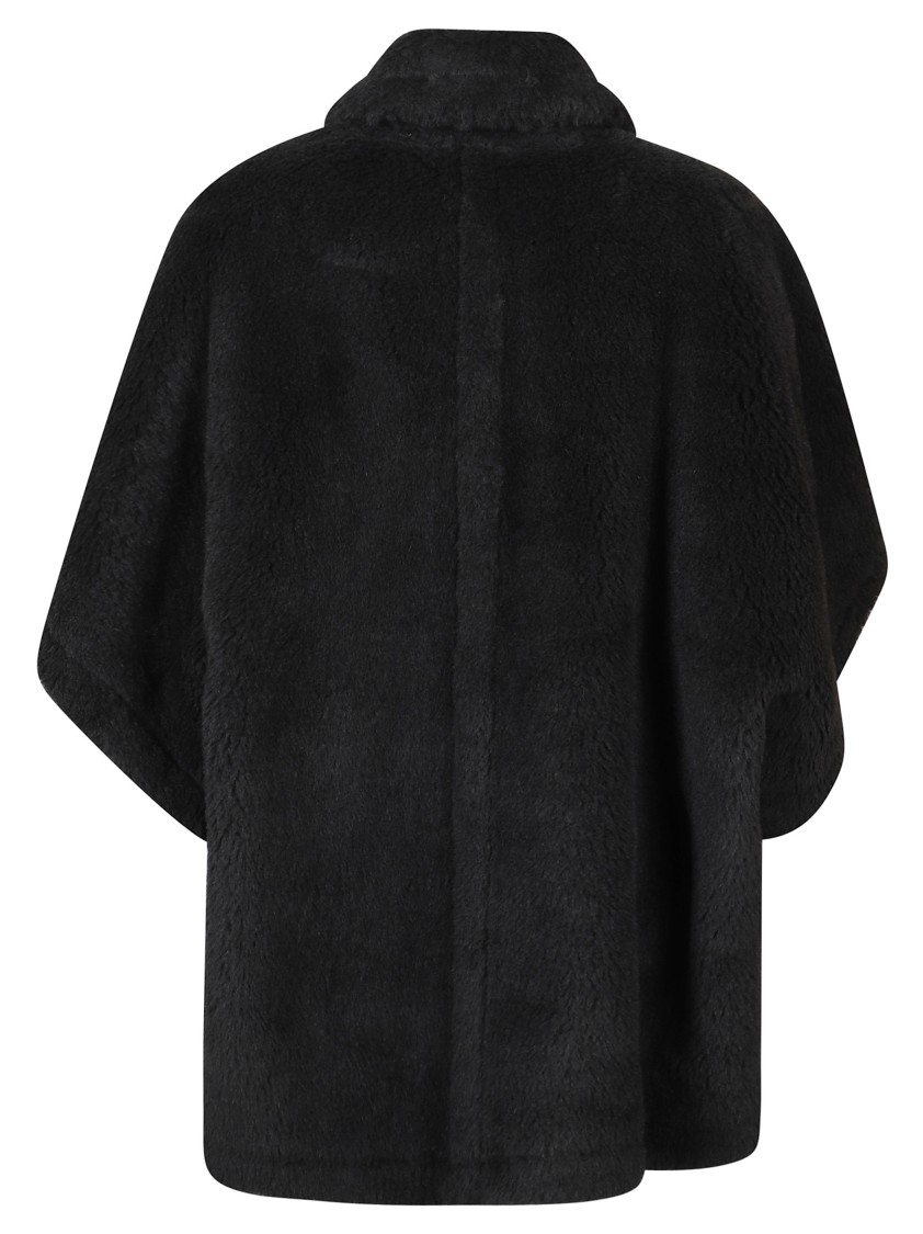 Max Mara Relaxed Black Coat With Plush Texture And Wide Collar In Black
