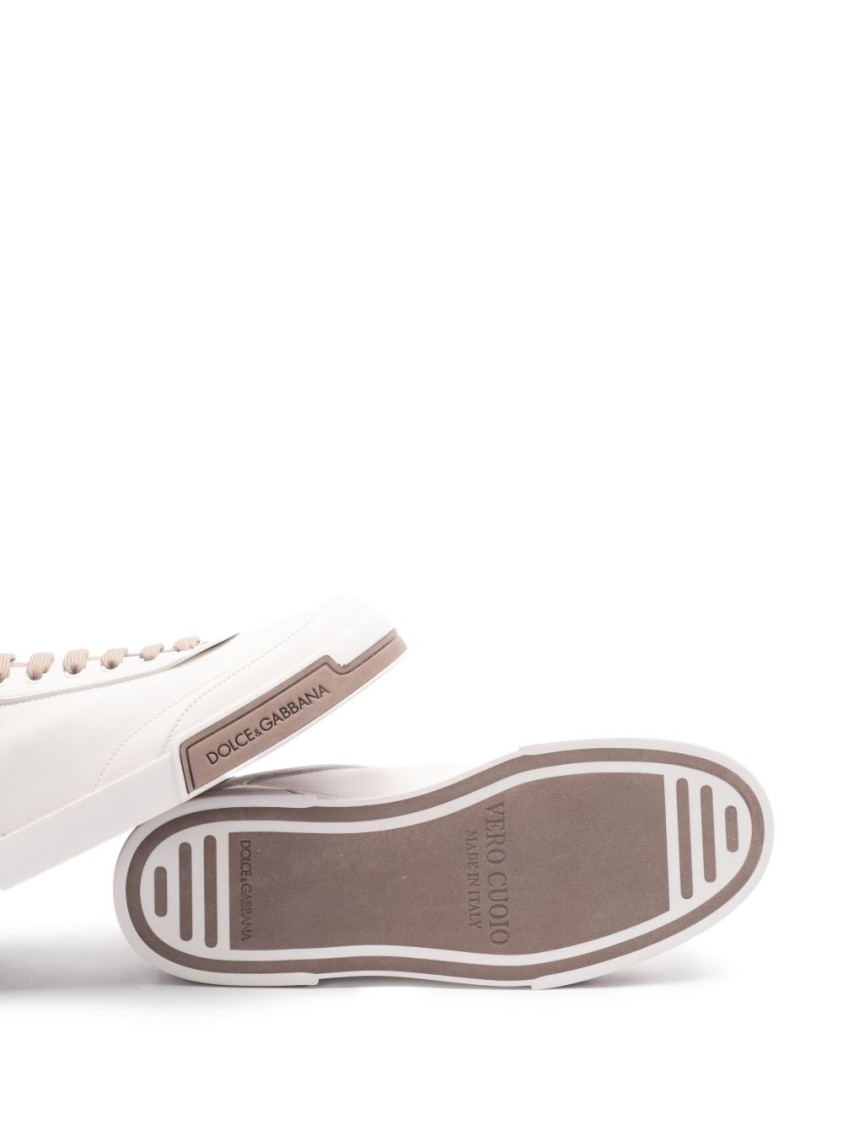 Dolce & Gabbana Portofino Yatch Sneakers In Calfskin Color White And Dove Grey In White