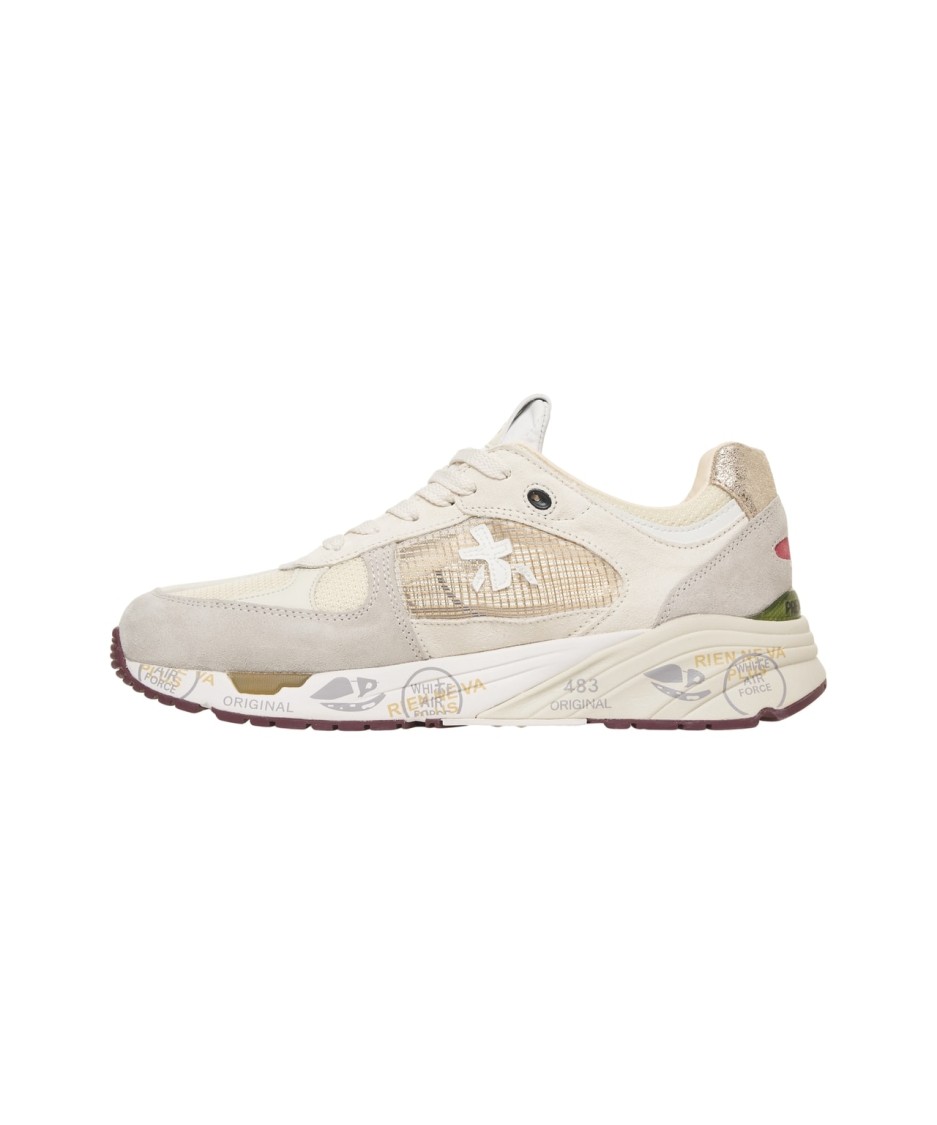Premiata Bianco Sneakers With Textured Blend In Neutrals