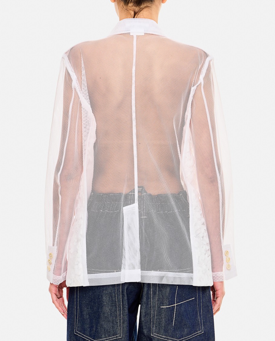 Comme Des Garçons Tulle Blazer Jacket With Micro-flower Overlay In White