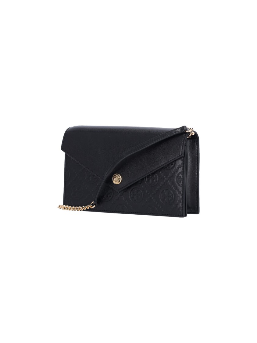Tory Burch T Monogram' Chain Wallet – Black In Black