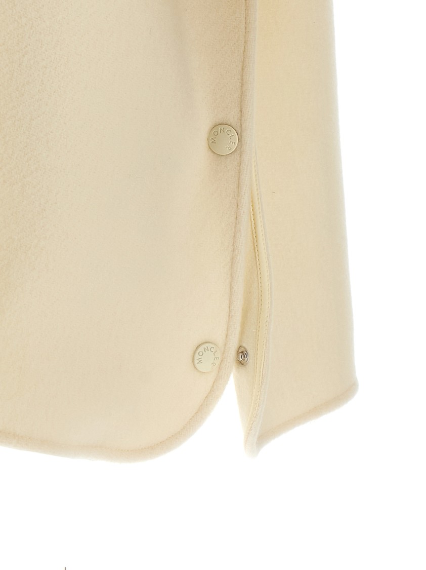 Moncler Two-material Cape With Padded Quilted Hood In Neutral