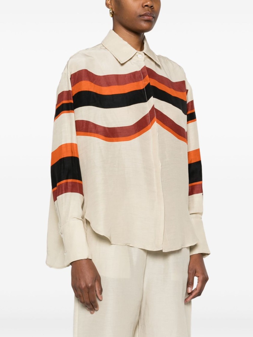 Shop Raquel Diniz Ivory Linen Shirt With Colorful Stripes In Neutrals