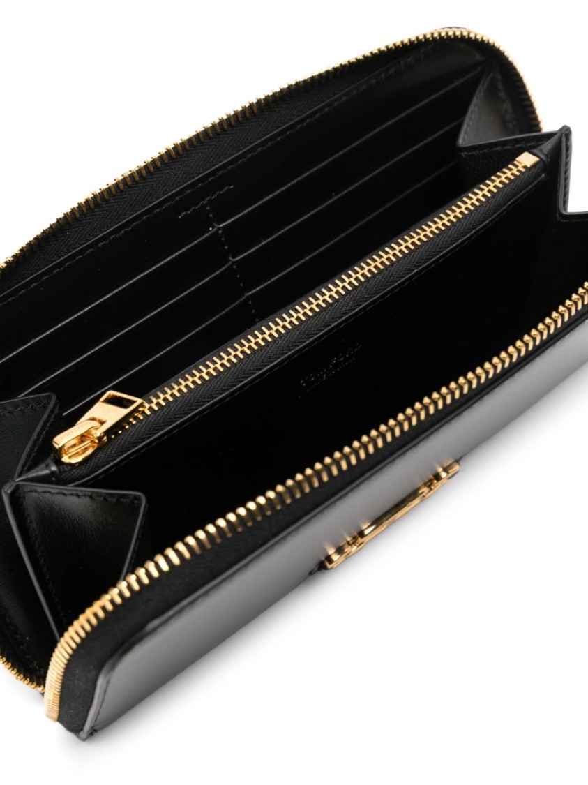 Tom Ford Black Calf Leather Wallet With Gold-tone Clasp In Black