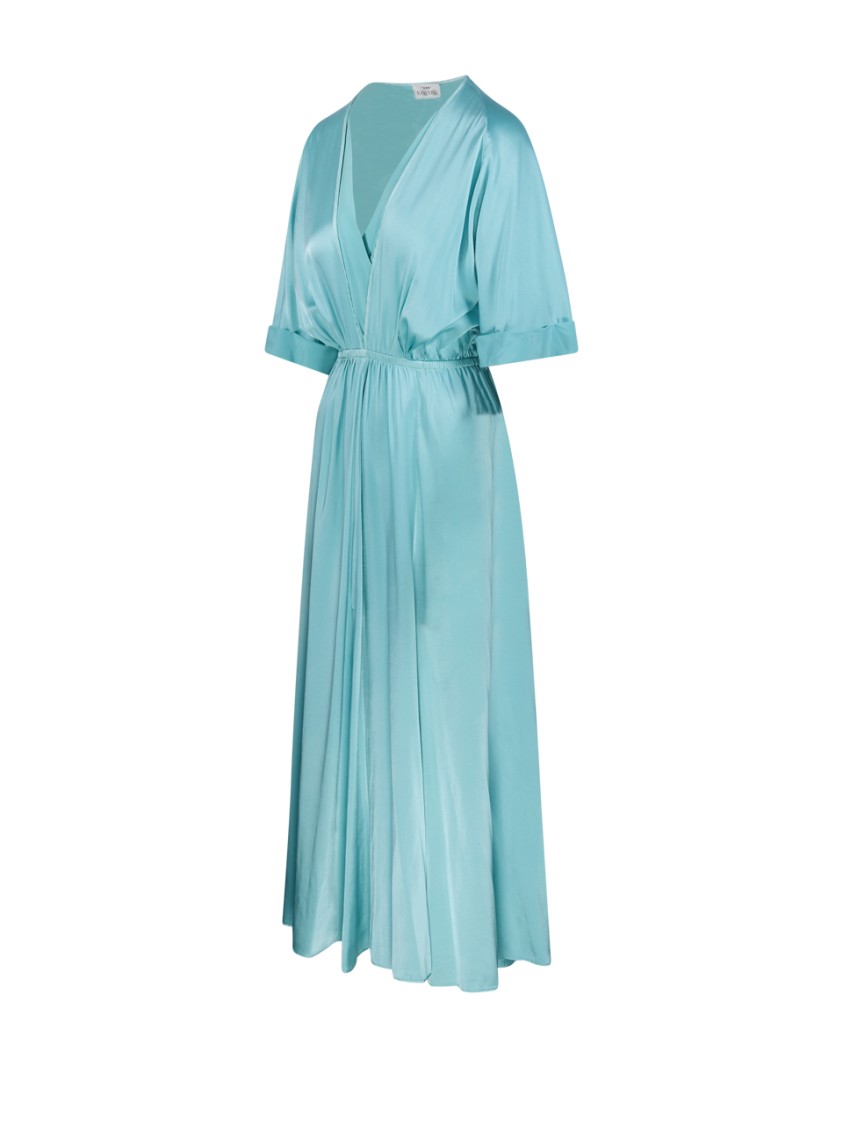Forte Forte Sleeve Dress V-neckline Elastic Waistband Midi Length In Blue