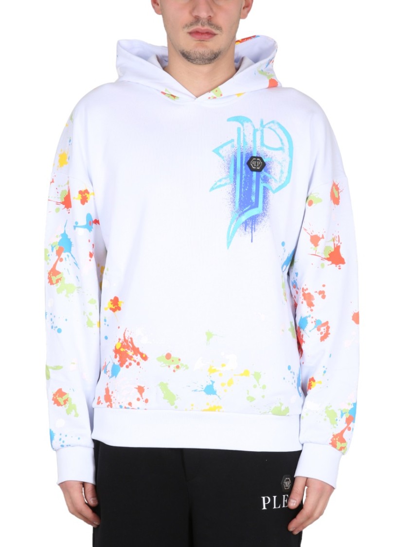 パーカー・フーディ Philipp Plein Hooded Sweatshirt With Splatter Paint Design Philipp Plein Hooded Sweatshirt With Splatter Paint Design