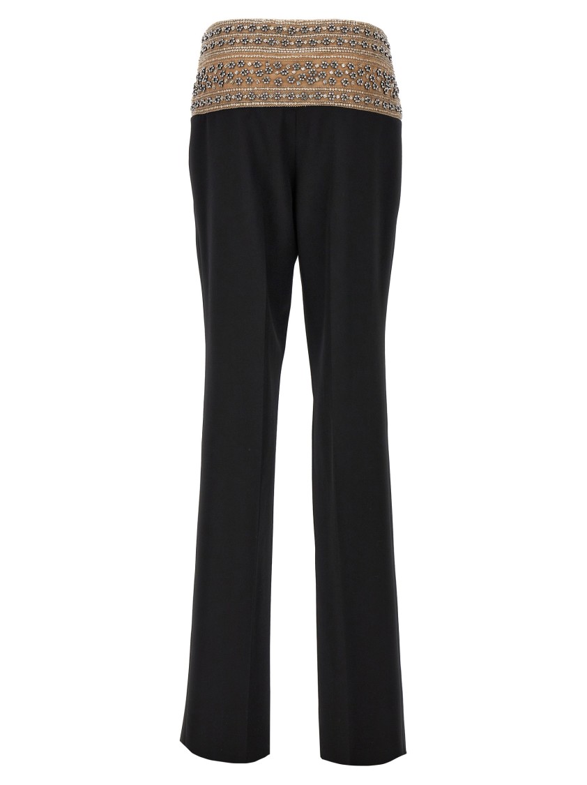 Stella Mccartney Crystal-embroidered Mesh-waist Wool Trousers In Black