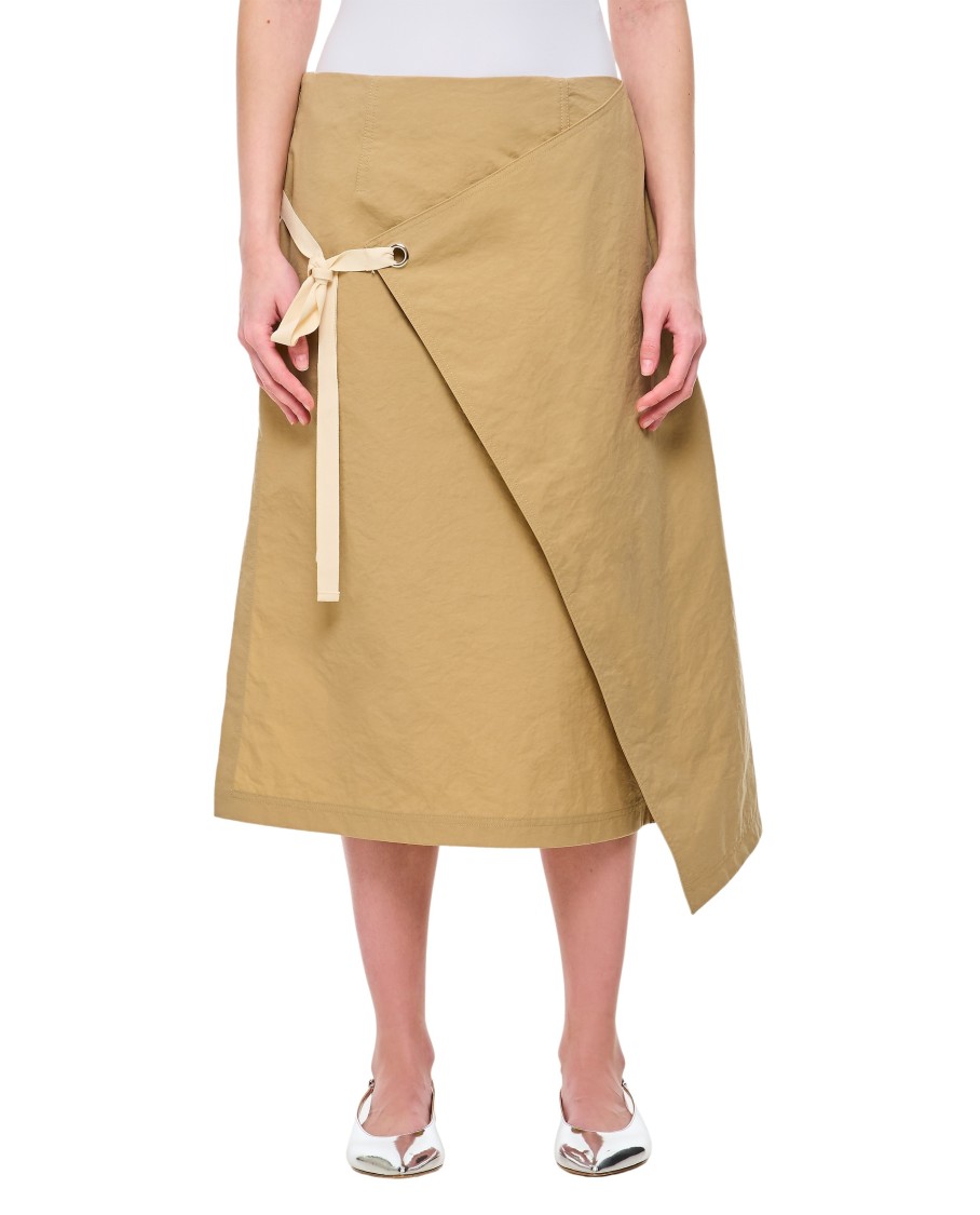Plan C Asymmetrical Flared Skirt With Front Tie Detail In Neutrals