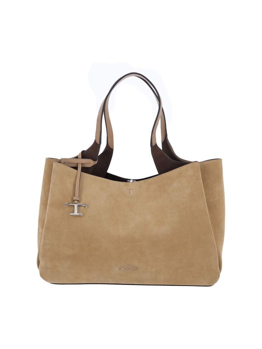 Tod's Medium Suede Tote Bag With Removable Charm In Neutral