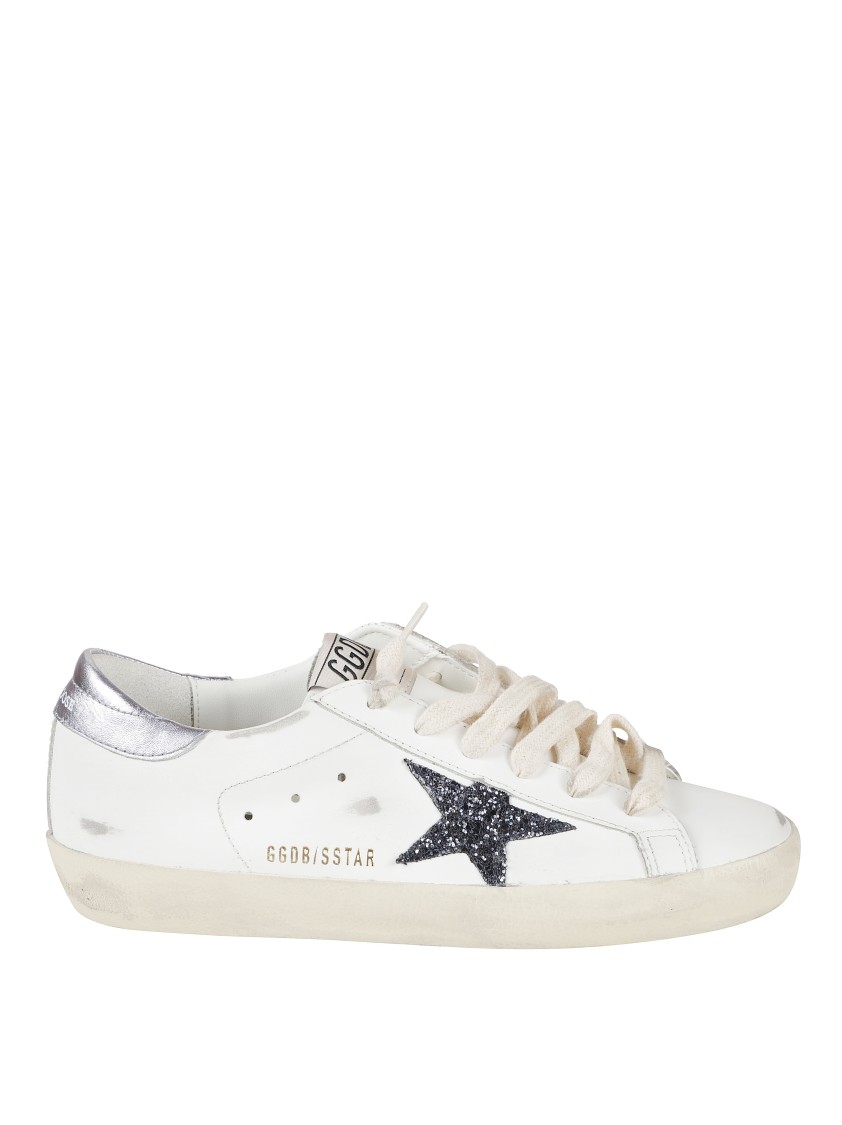 Golden Goose Super Star Leather Upper And Toe Glitter Star Laminated Heel In White