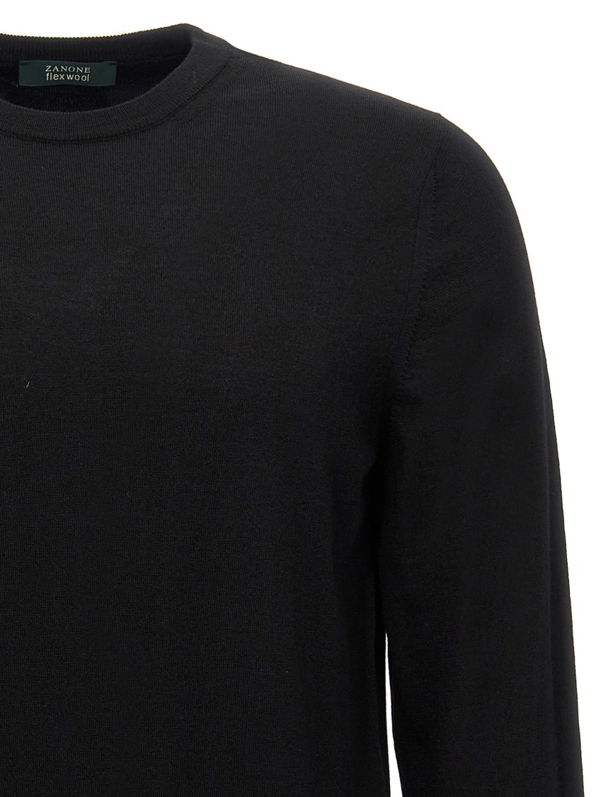 Zanone Crew Neck Black Wool Sweater With Classic Design In Black