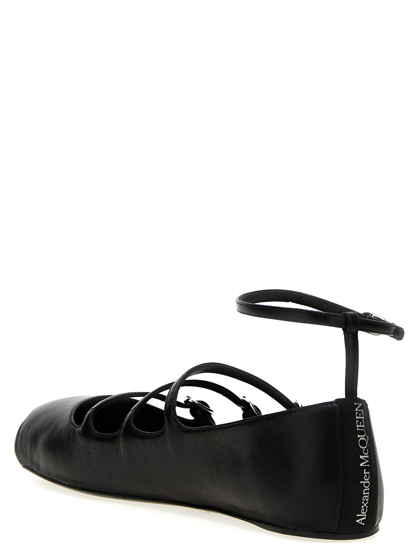 Alexander Mcqueen Mcqueen Leather Strap Ballet Flats In Black