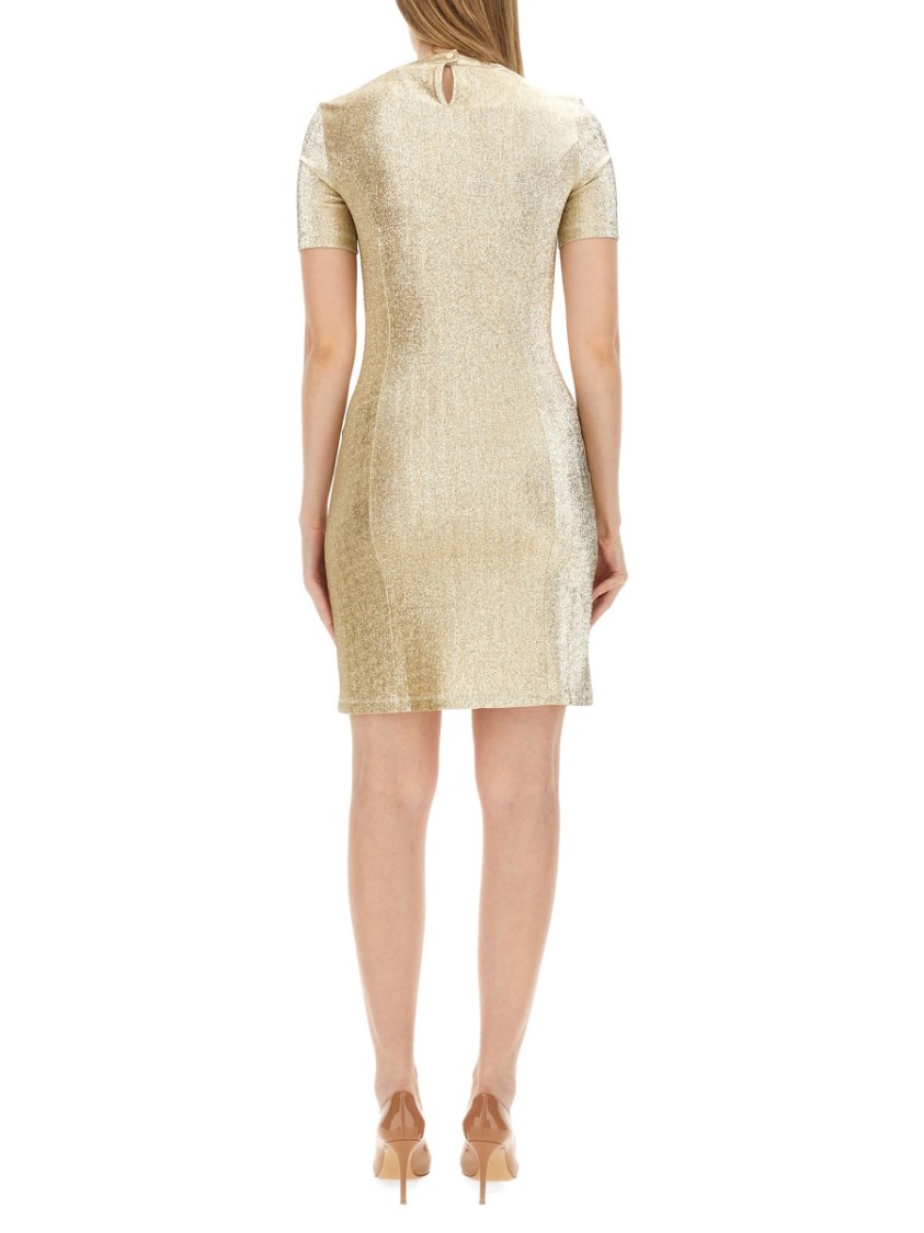 Rabanne Asymmetric Ruched Metallic Crepe Mini Dress In Gold