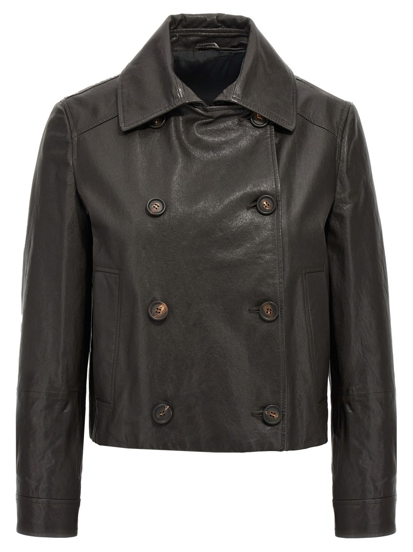 Brunello Cucinelli Cropped Caban With Monile Detail In Brown