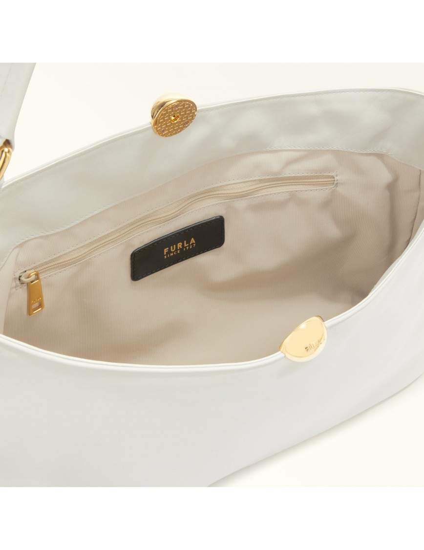 Furla Sfera Soft L Shoulder Bag In Marshmallow Color Leather In White