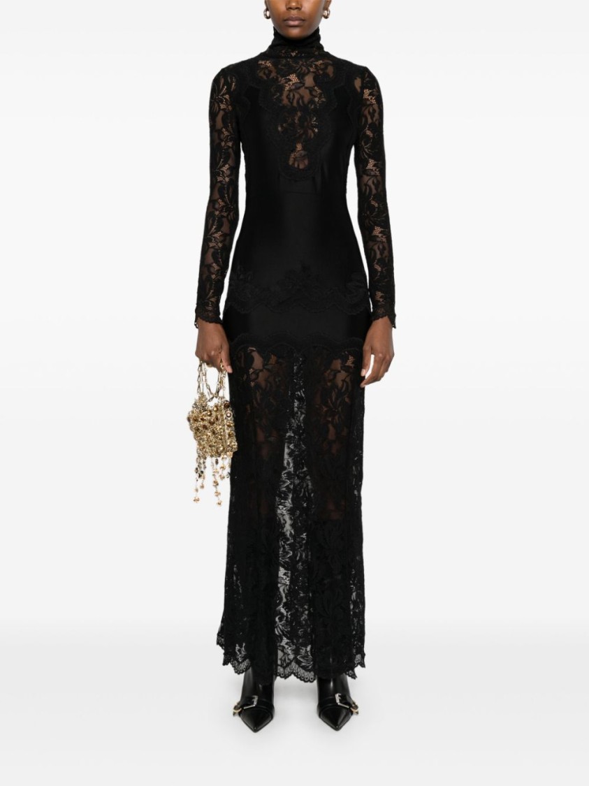 Rabanne Florales Maxikleid Mit Spitzenapplikation In Black